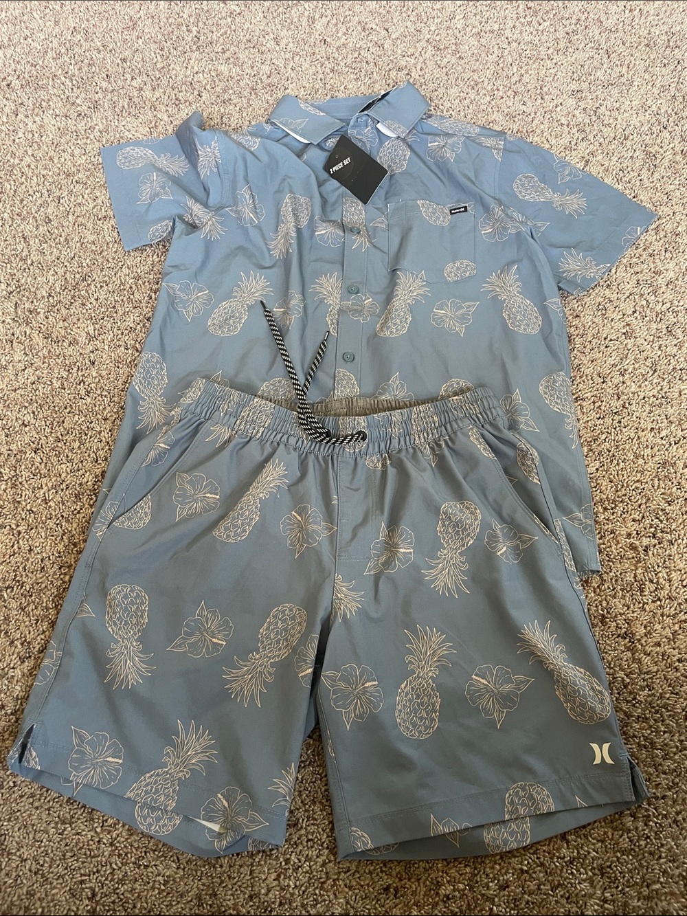 Hurley Light Blue Pineapple & Hibiscus swim set